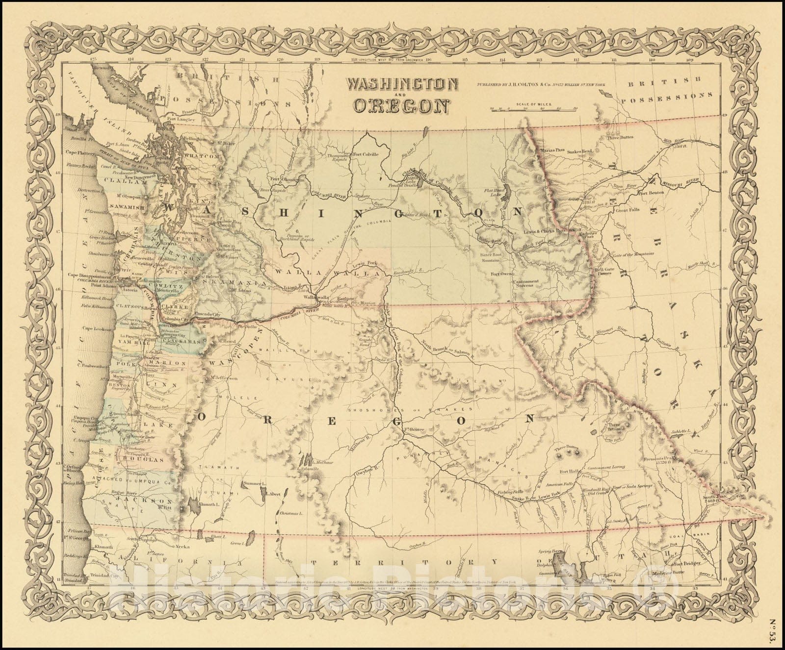 Historic Map : Washington and Oregon, 1855 v2, Vintage Wall Art