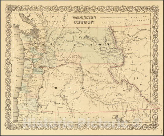 Historic Map : Washington and Oregon, 1855 v2, Vintage Wall Art
