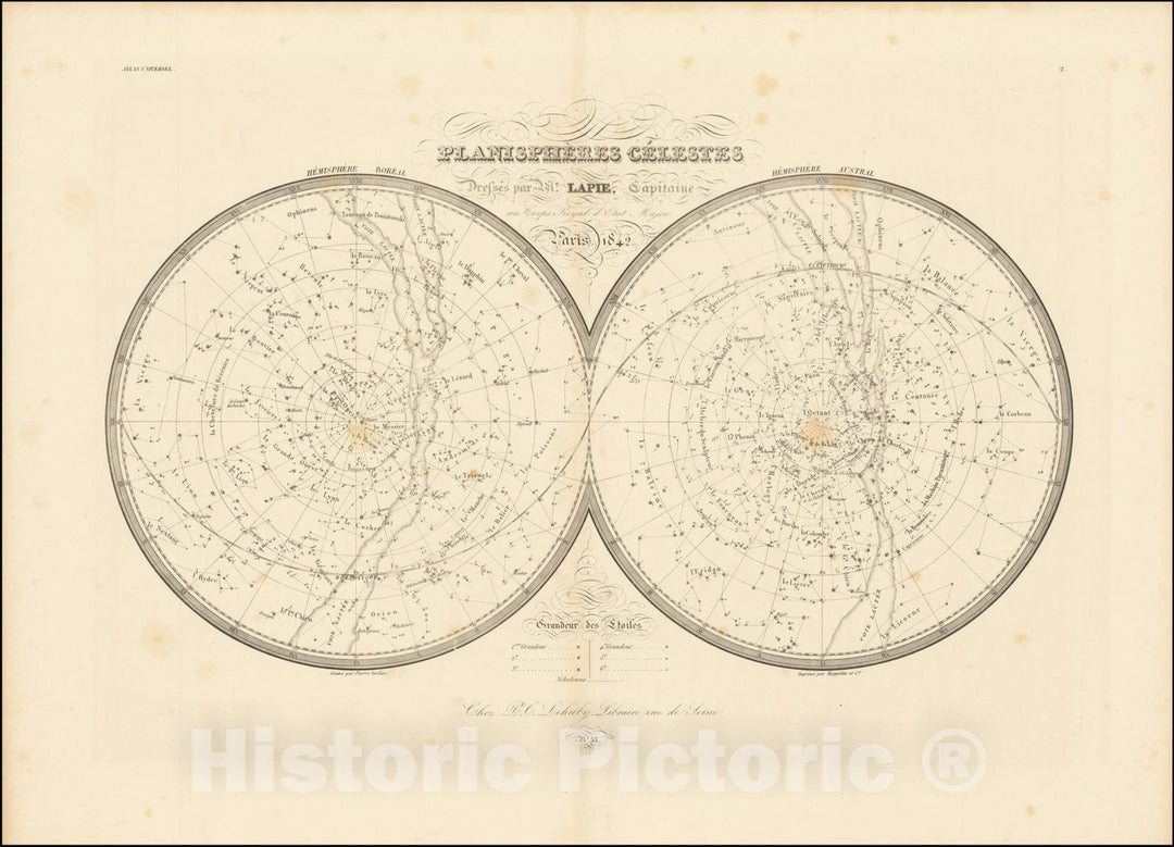 Historic Map : Planispheres Celestes, 1842, Vintage Wall Art