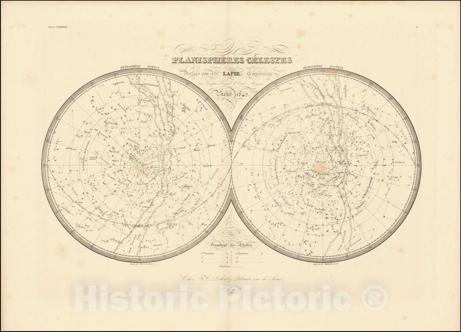 Historic Map : Planispheres Celestes, 1842, Vintage Wall Art