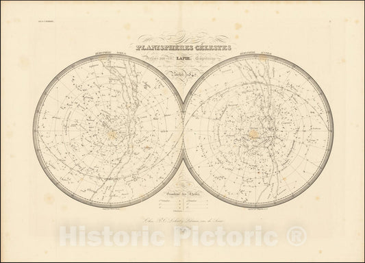 Historic Map : Planispheres Celestes, 1842, Vintage Wall Art