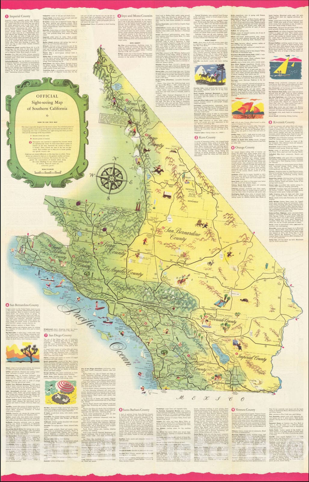 Historic Map : Official Sightseeing Southern California, 1947, Vintage Wall Art