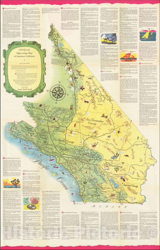Historic Map : Official Sightseeing Southern California, 1947, Vintage Wall Art