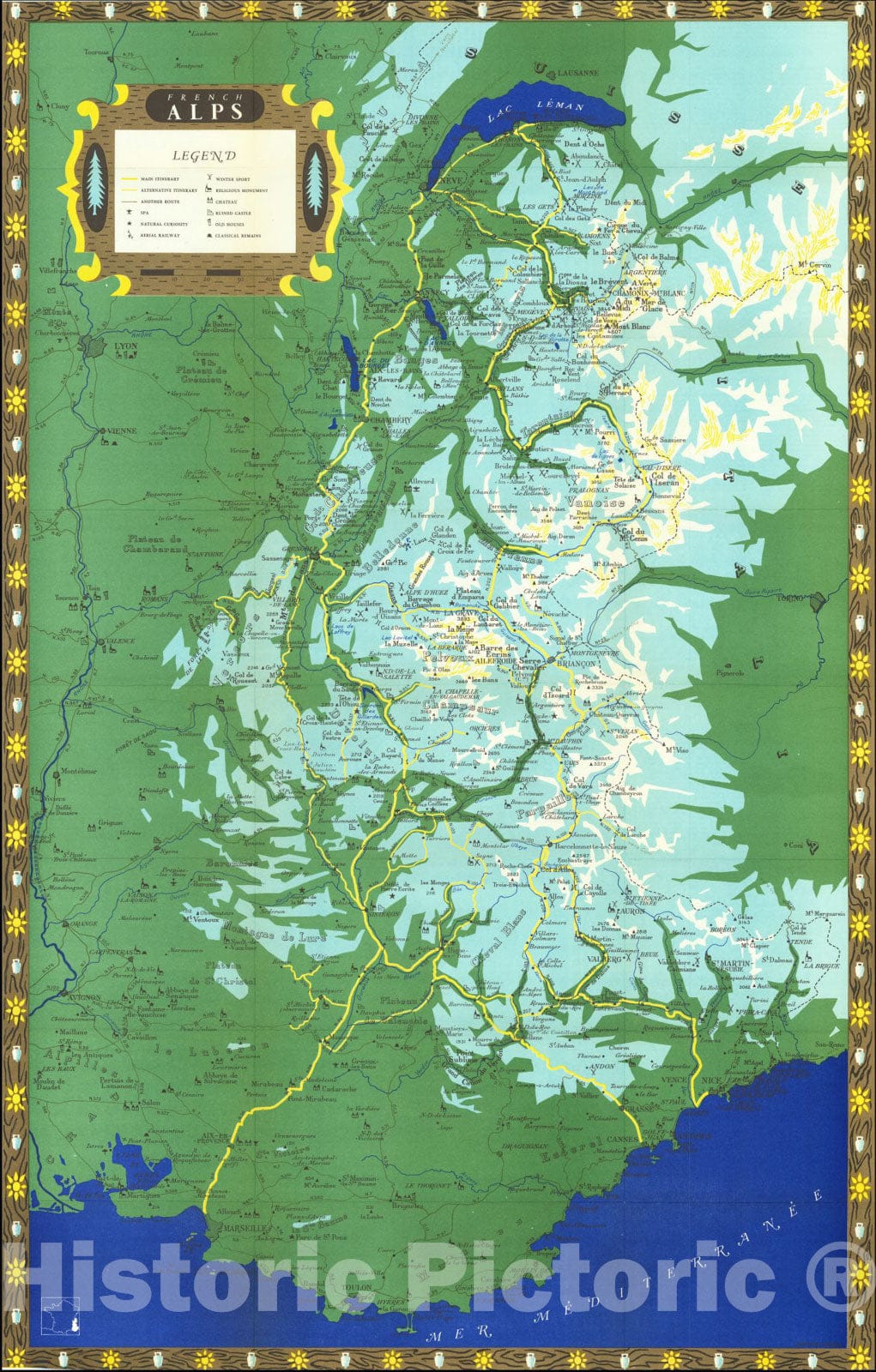 Historic Map : French Alps, 1960, Vintage Wall Art