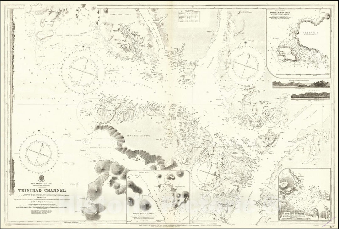 Historic Map : Magellan Strait,1881 (updates to 1920), Vintage Wall Art