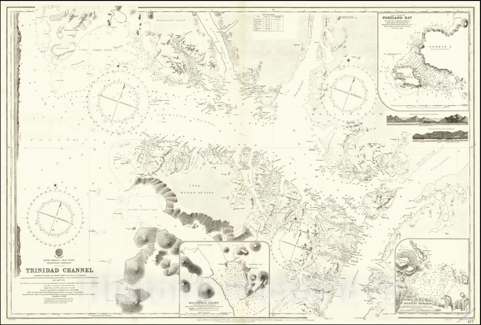 Historic Map : Magellan Strait,1881 (updates to 1920), Vintage Wall Art
