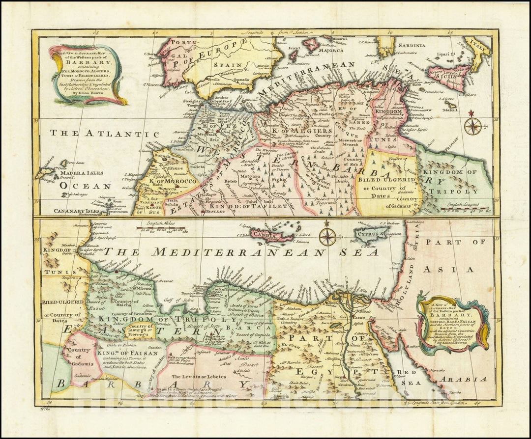 Historic Map : A New & Accurate Western parts of Barbary Containing Fez, Morocco, Algiers,  1744, Vintage Wall Art