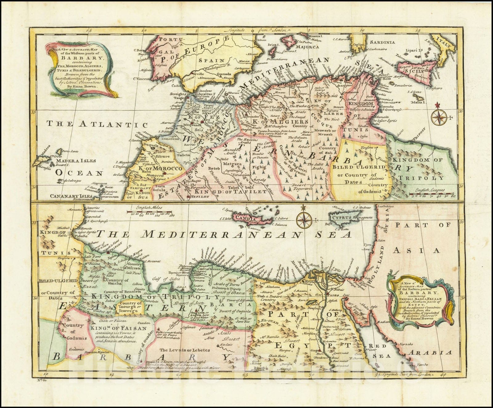 Historic Map : A New & Accurate Western parts of Barbary Containing Fez, Morocco, Algiers,  1744, Vintage Wall Art