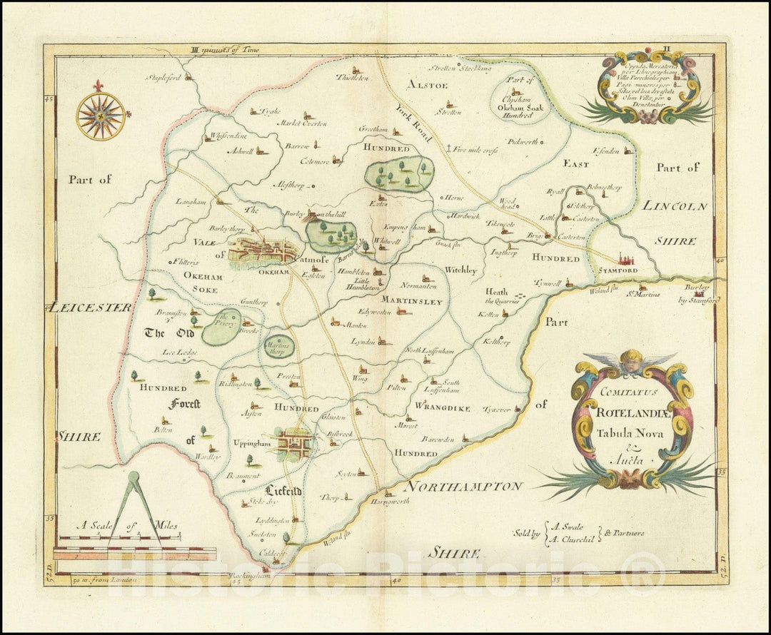 Historic Map : Comitatus Rotelandiae Tabula Nova & Aucta,1695 (1722), Vintage Wall Art