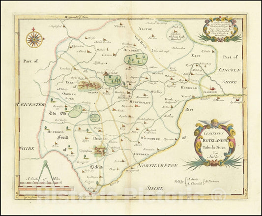 Historic Map : Comitatus Rotelandiae Tabula Nova & Aucta,1695 (1722), Vintage Wall Art