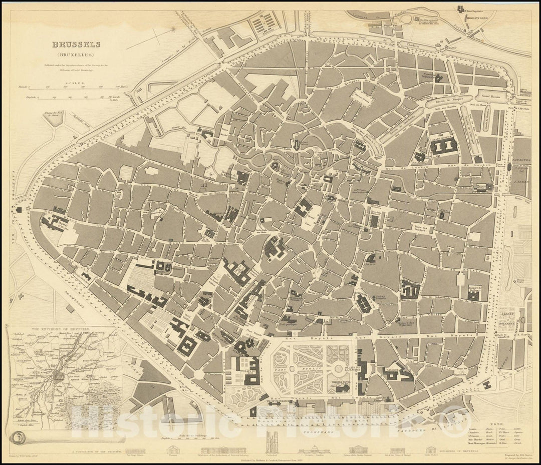 Historic Map : Brussels , Bruxelles, 1837, Vintage Wall Art