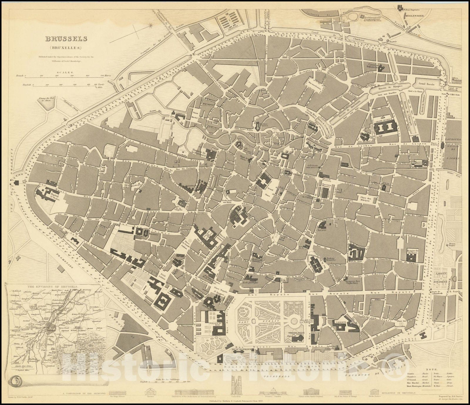 Historic Map : Brussels , Bruxelles, 1837, Vintage Wall Art