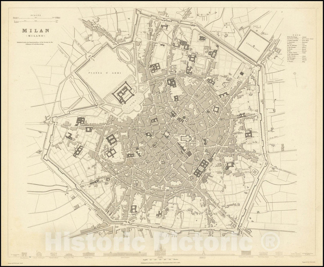 Historic Map : Milan , Milano, 1832, Vintage Wall Art