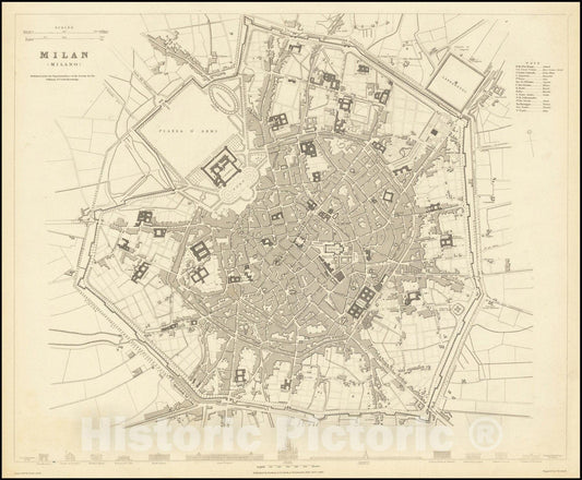 Historic Map : Milan , Milano, 1832, Vintage Wall Art