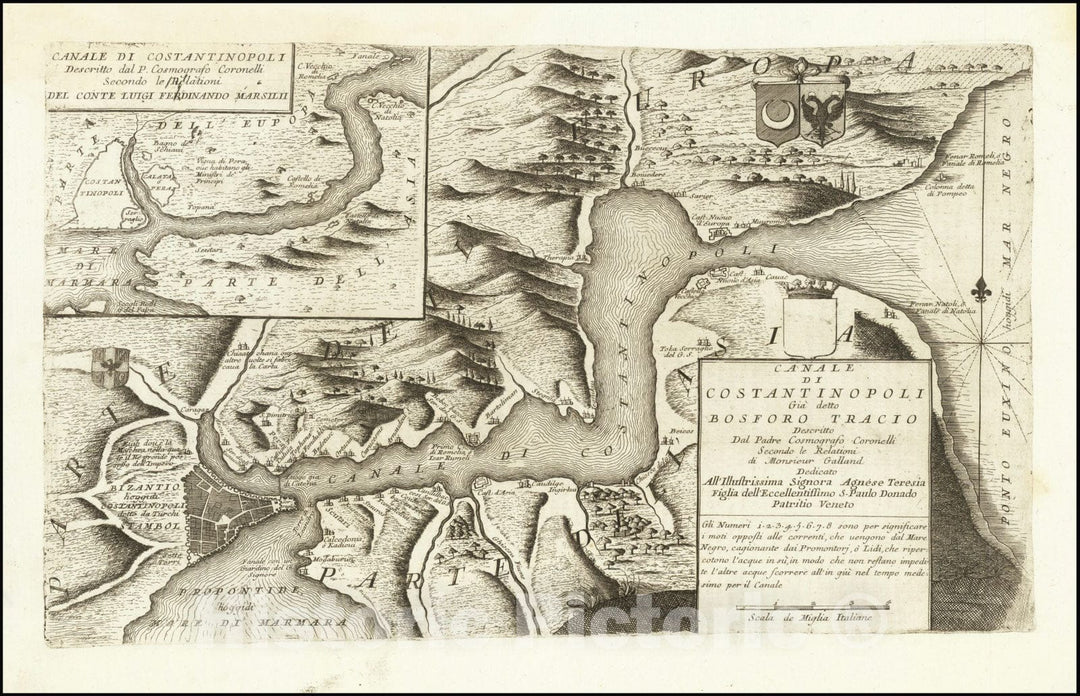 Historic Map : Canale di Costantinopoli Gia detto Bosforo Tracio Descritto,  1695, Vintage Wall Art