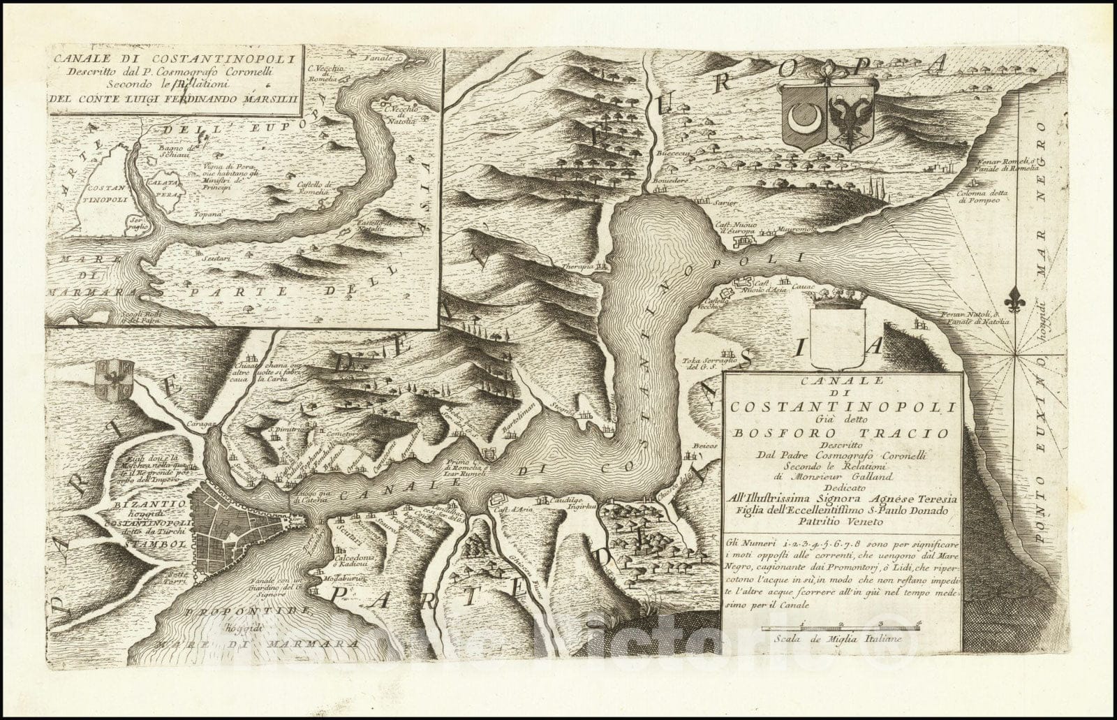 Historic Map : Canale di Costantinopoli Gia detto Bosforo Tracio Descritto,  1695, Vintage Wall Art