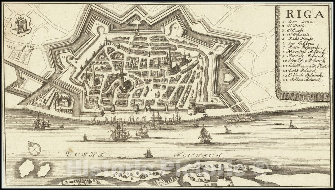 Historic Map : Riga, 1680, Vintage Wall Art