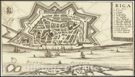 Historic Map : Riga, 1680, Vintage Wall Art