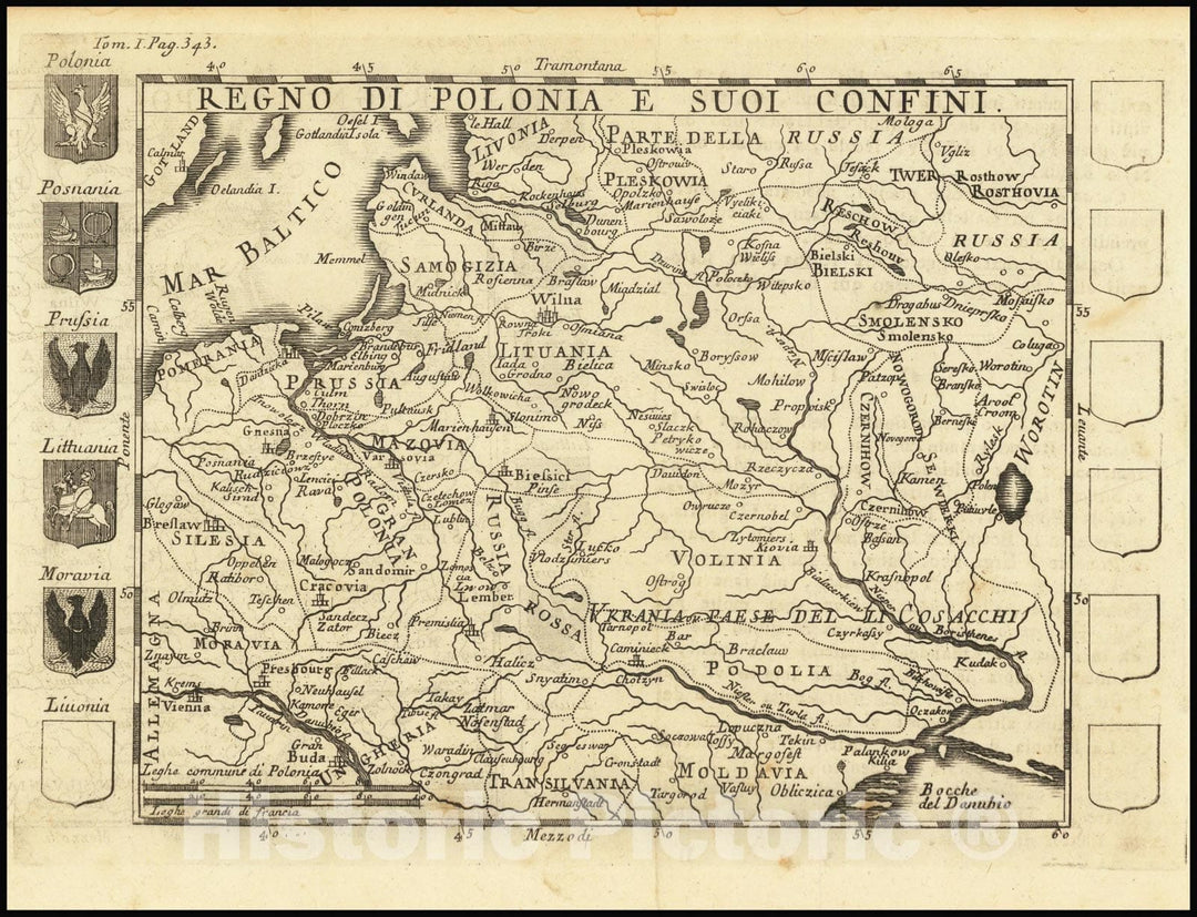 Historic Map : Regno Di Polonia e Suoi Confini, 1760, Vintage Wall Art