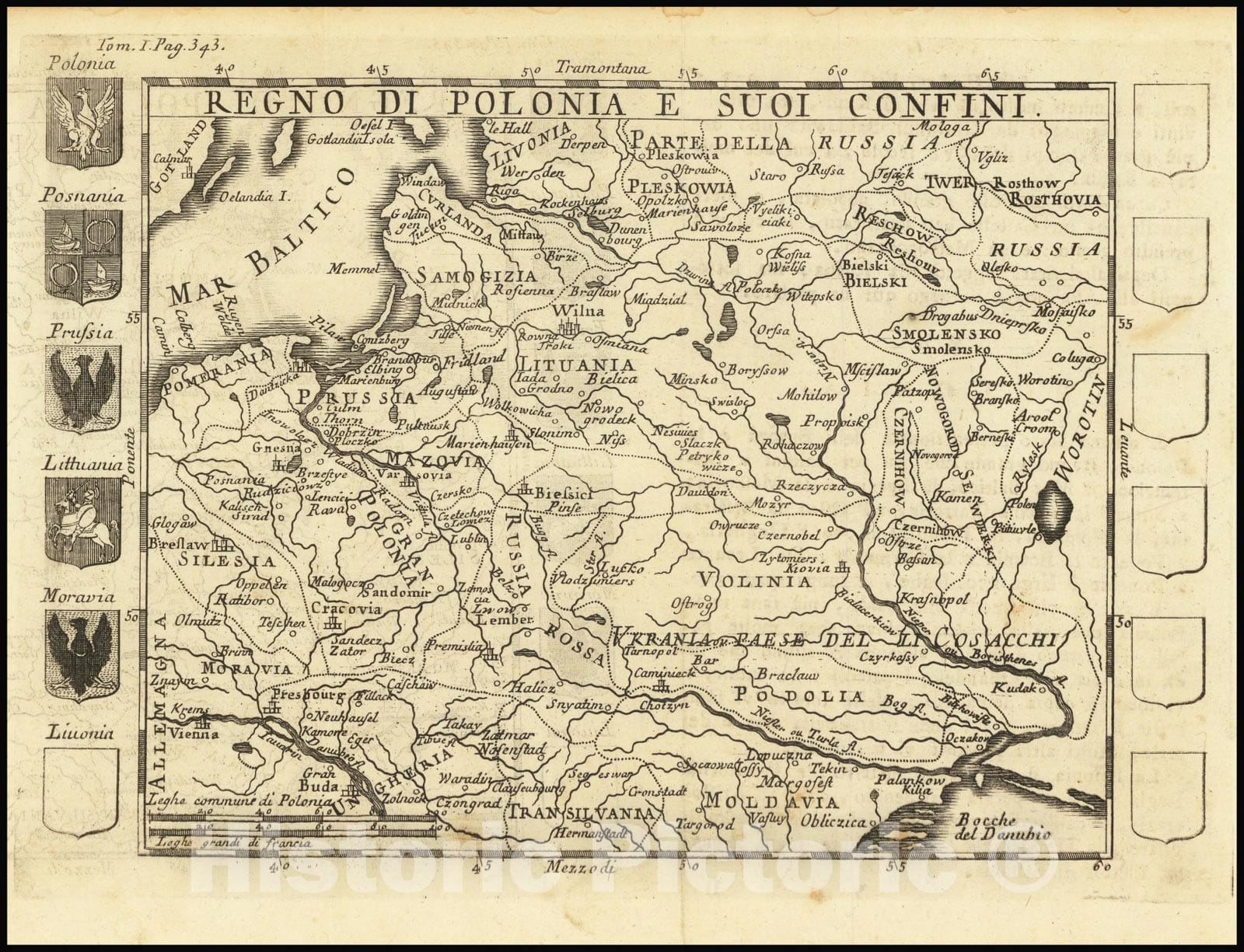 Historic Map : Regno Di Polonia e Suoi Confini, 1760, Vintage Wall Art