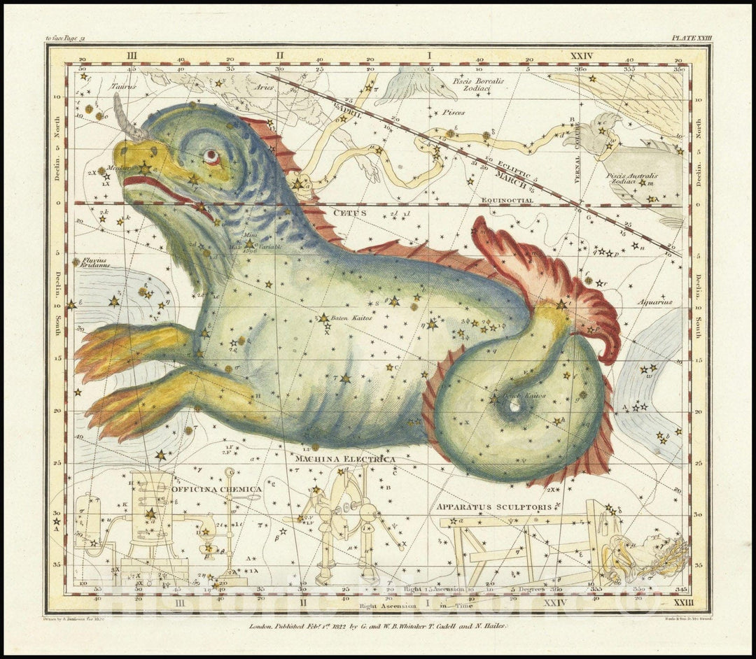 Historic Map : Cetus, 1822, Vintage Wall Art