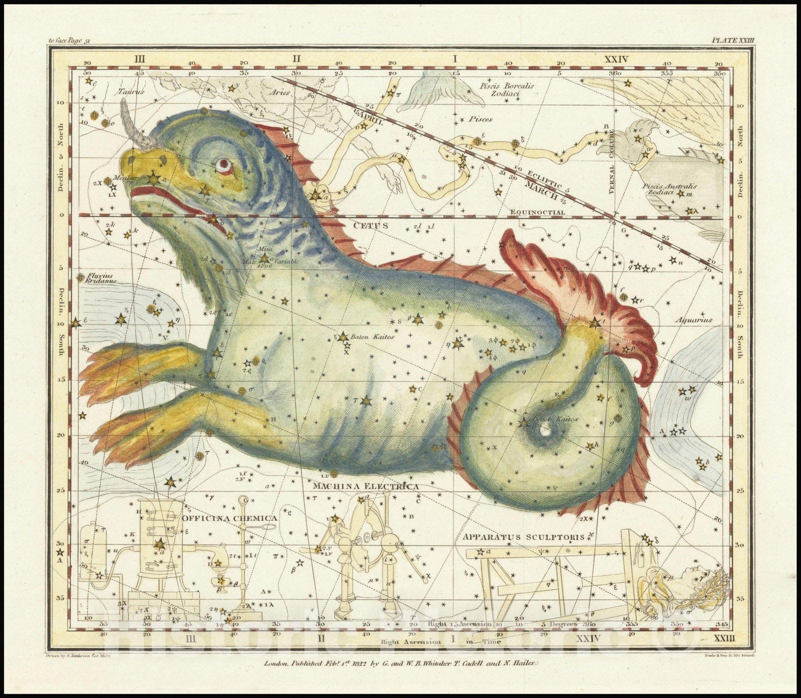 Historic Map : Cetus, 1822, Vintage Wall Art