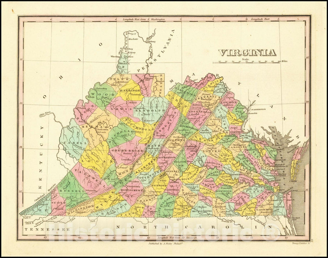 Historic Map : Virginia, 1824, Vintage Wall Art