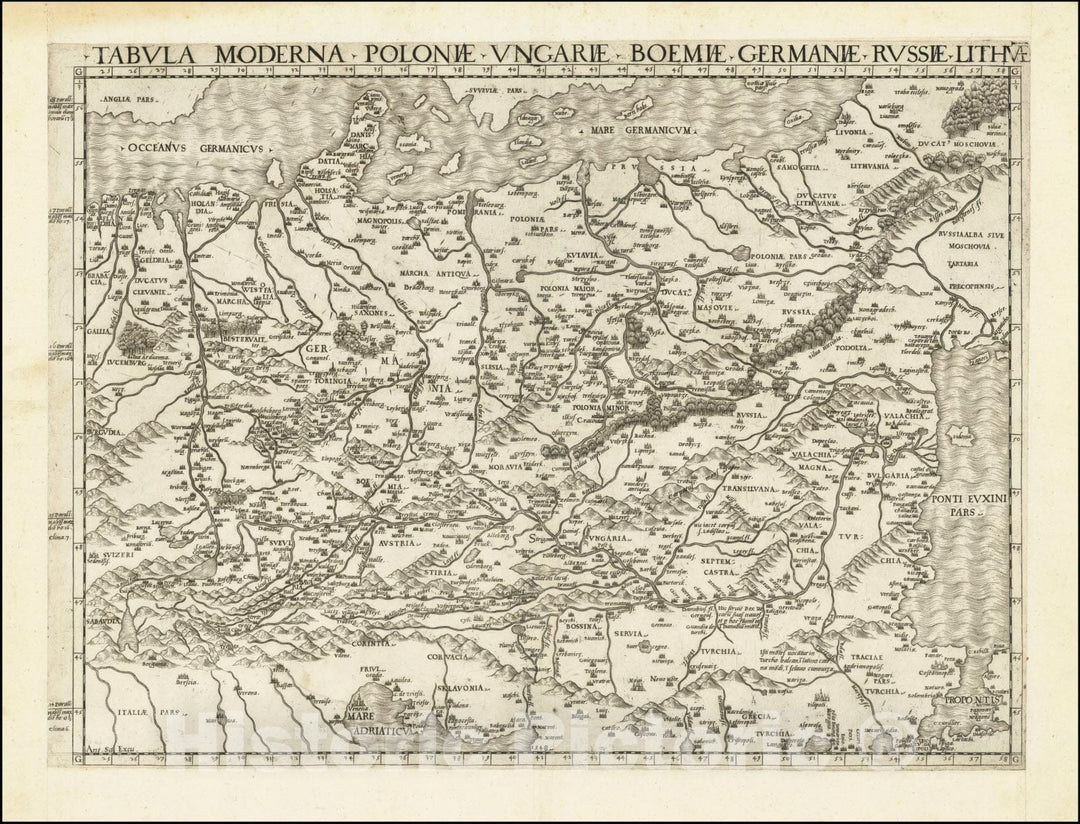 Historic Map : Tabula Moderna Poloniae Ungariae Boemiae Germaniae Russiae Lithuae, 1548, Vintage Wall Art