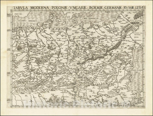 Historic Map : Tabula Moderna Poloniae Ungariae Boemiae Germaniae Russiae Lithuae, 1548, Vintage Wall Art