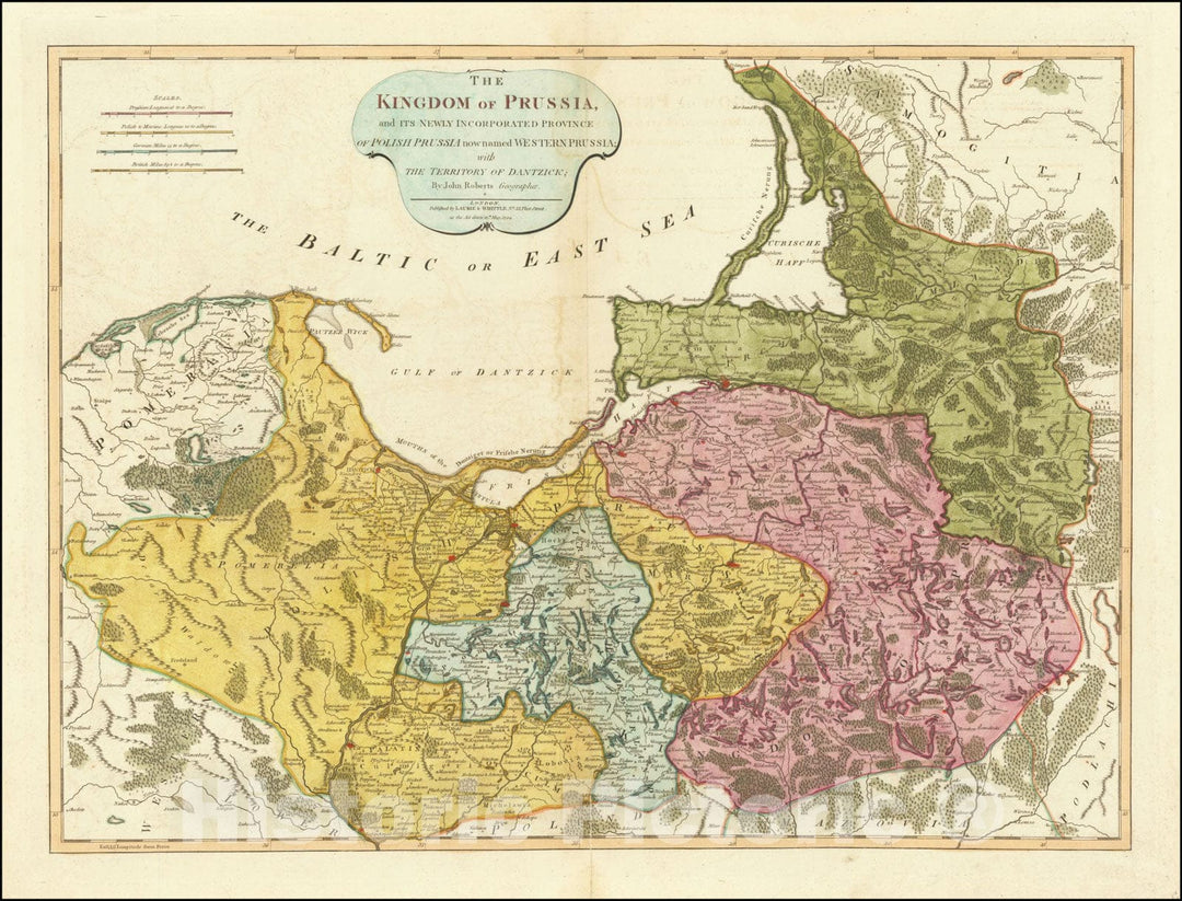 Historic Map : The Kingdom of Prussia, and its Newly Incorporated Province of Polish Prussia now named Western Prussia; with The Territory of Dantzick, 1794., 1794 v2, Vintage Wall Art