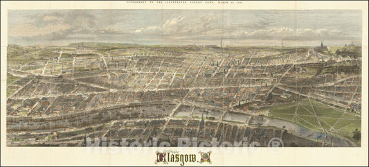 Historic Map : Glasgow. , 1864, Vintage Wall Art