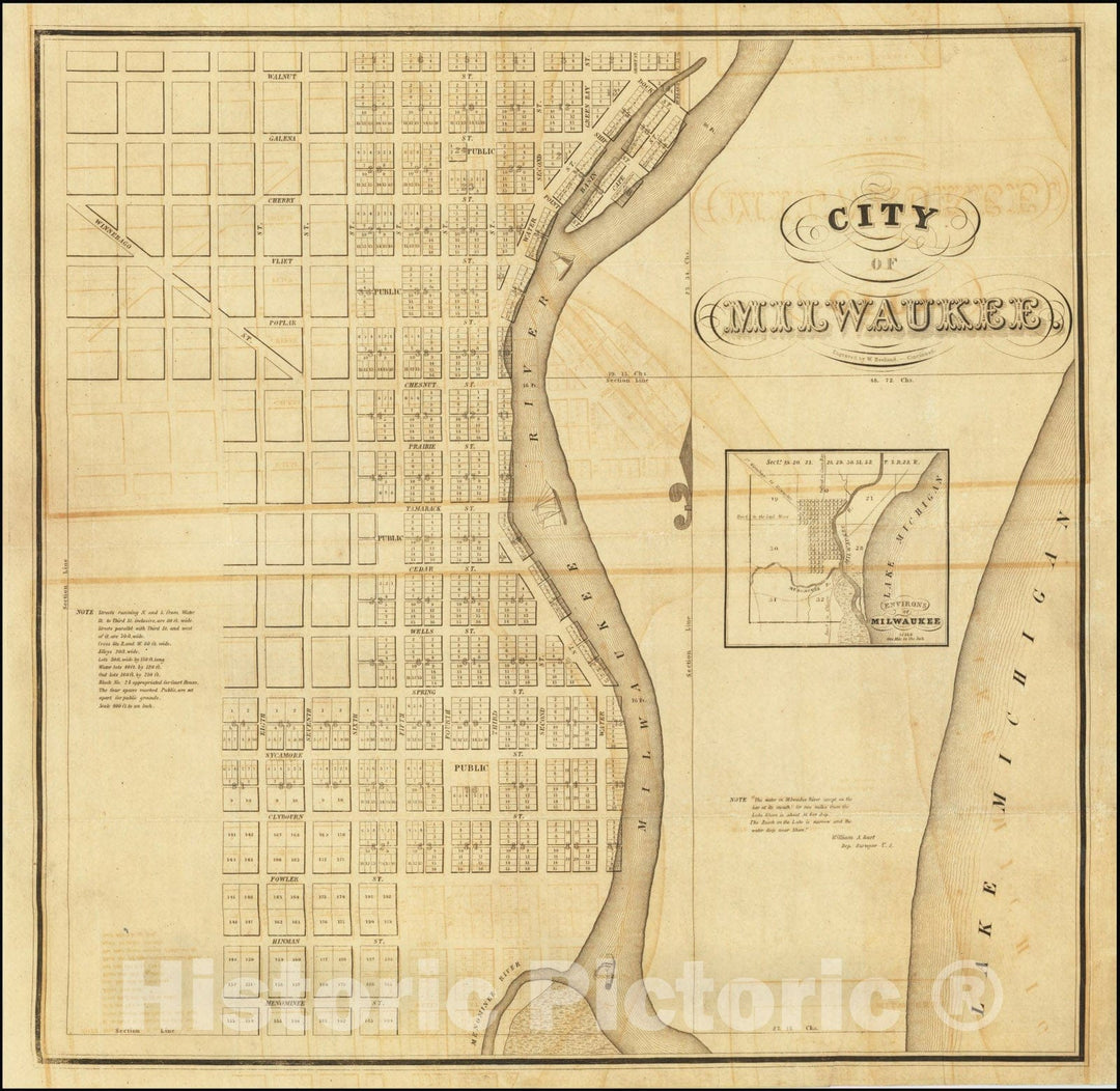 Historic Map : First Printed Milwaukee, 1836, Vintage Wall Art