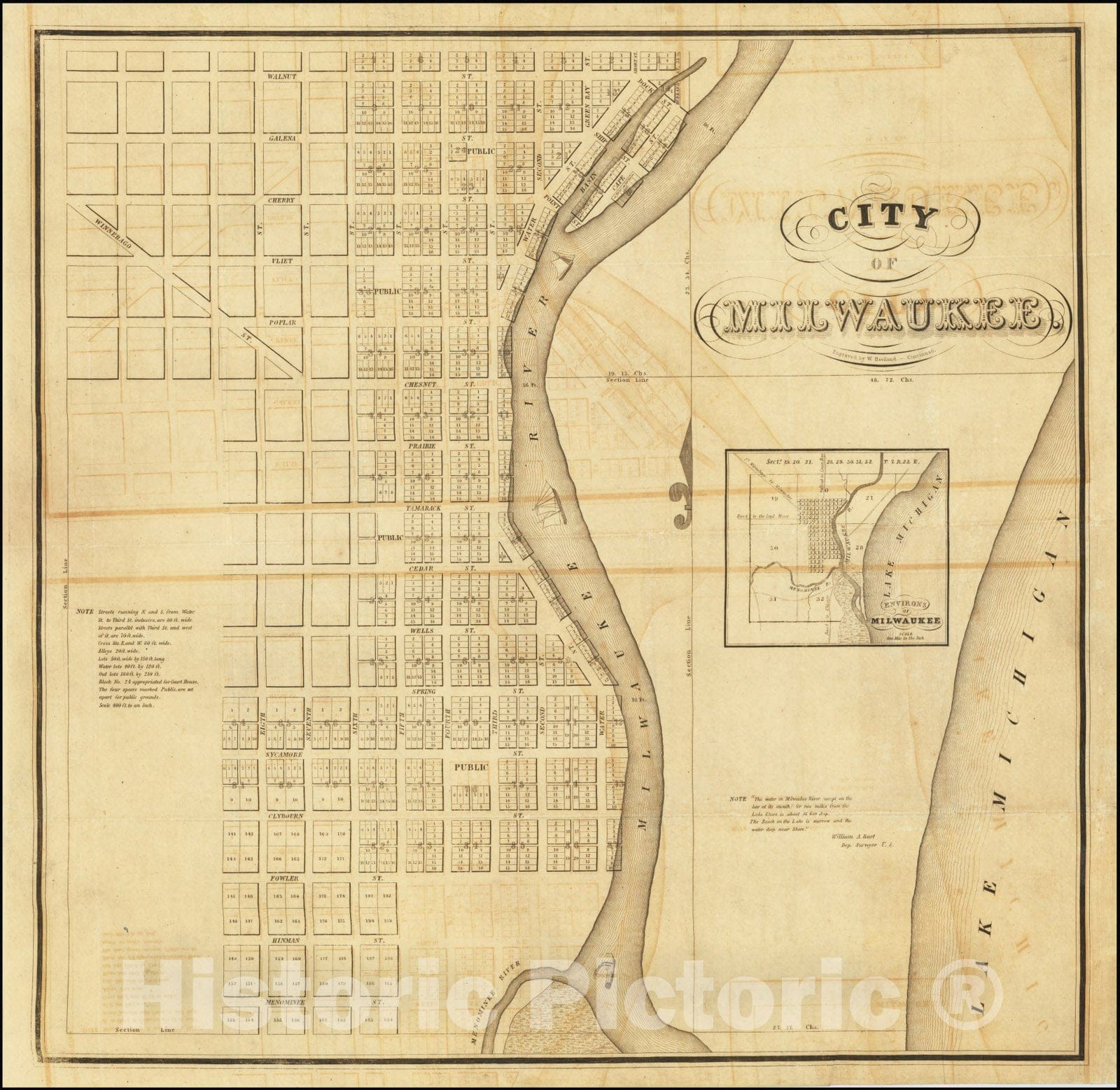 Historic Map : First Printed Milwaukee, 1836, Vintage Wall Art