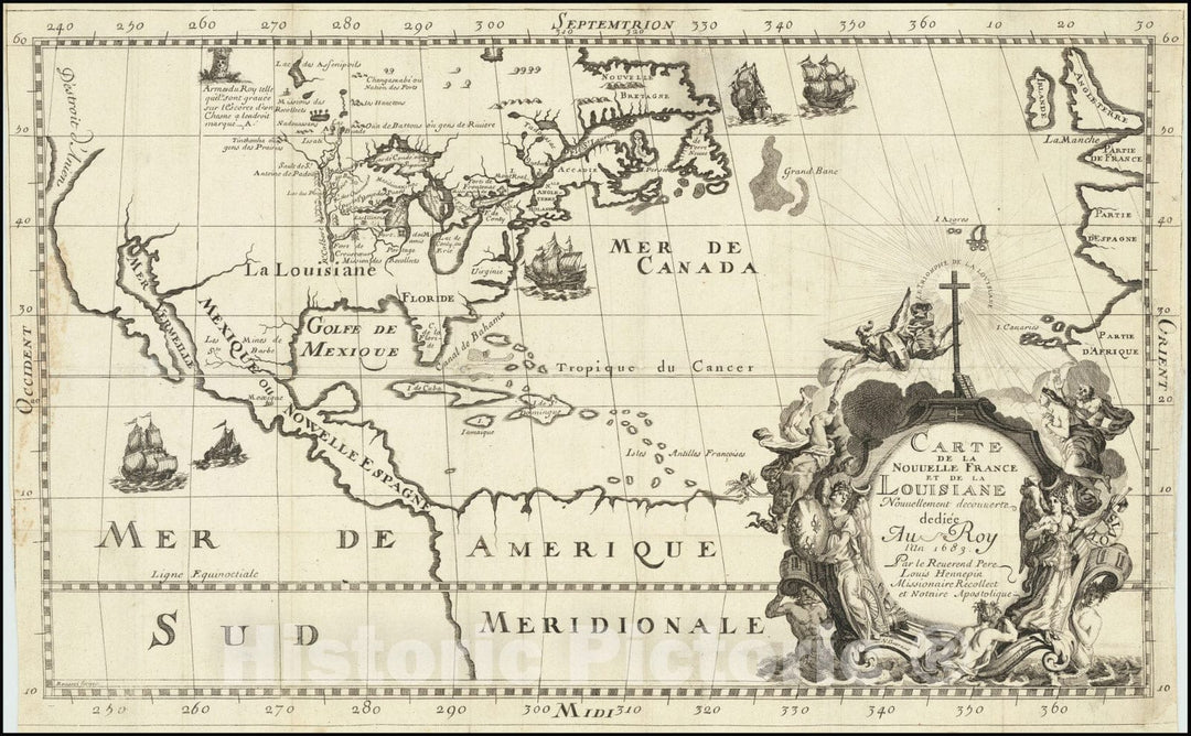 Historic Map : Description de la Louisiane,, 1683, Vintage Wall Art