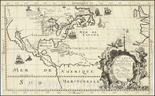 Historic Map : Description de la Louisiane,, 1683, Vintage Wall Art