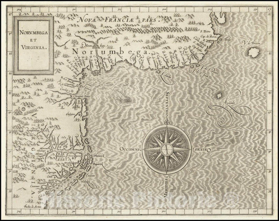 Historic Map : Norumbega et Virginia 1597, 1597, Vintage Wall Art
