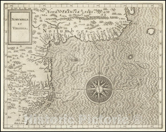 Historic Map : Norumbega et Virginia 1597, 1597, Vintage Wall Art
