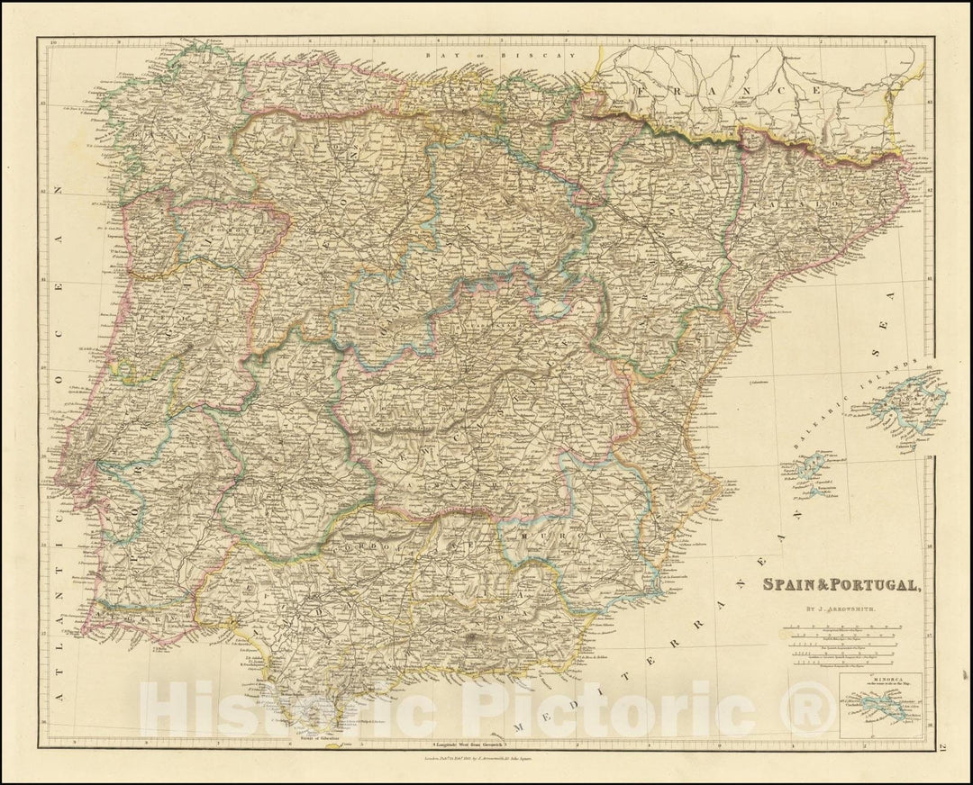 Historic Map : Spain & Portugal, 1842, Vintage Wall Art