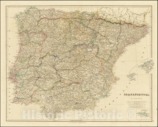 Historic Map : Spain & Portugal, 1842, Vintage Wall Art