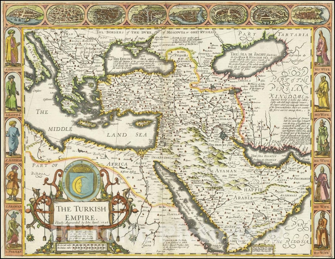 Historic Map : The Turkish Empire. Newly Augmented by John Speed.1626 , 1676, Vintage Wall Art