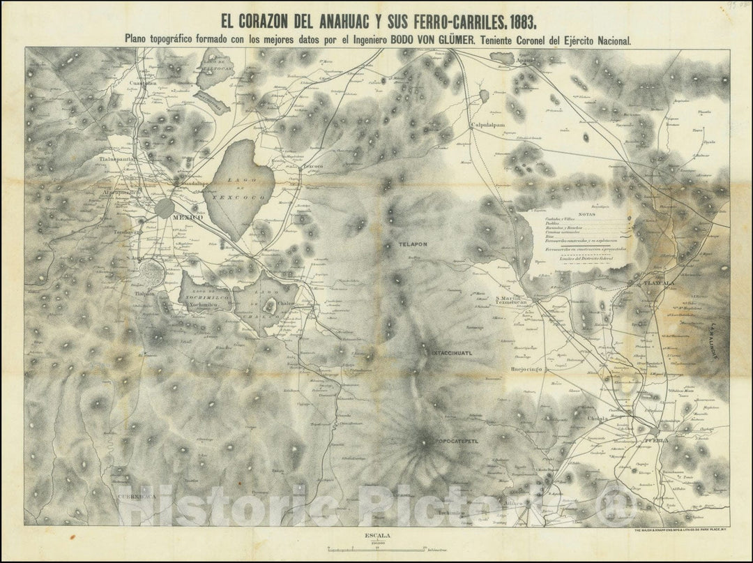 Historic Map : El Corazon del Anahuac y sus Ferro-Carriles. 1883., 1883, Vintage Wall Art