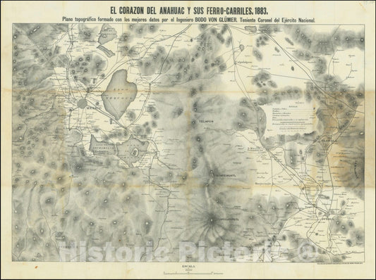 Historic Map : El Corazon del Anahuac y sus Ferro-Carriles. 1883., 1883, Vintage Wall Art
