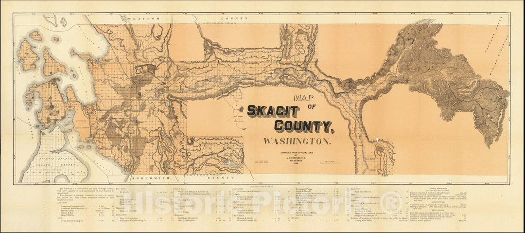 Historic Map : Skagit County Washington.Compiled From Official Data By J.C. Parsons, C.E. Mt. Vernon 1894, 1894, Vintage Wall Art
