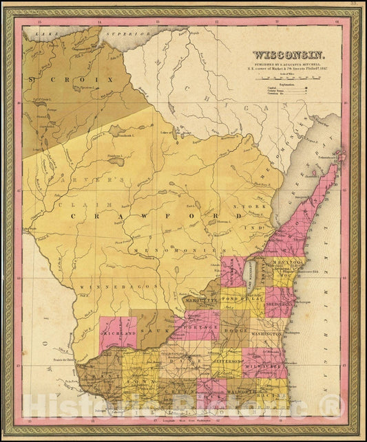 Historic Map : Wisconsin, 1847, Vintage Wall Art