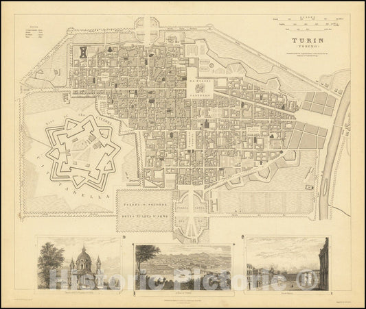 Historic Map : Turin , 1833, Vintage Wall Art