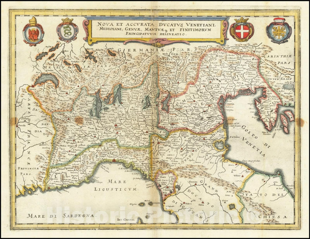 Historic Map : Nova et Accurata Ducatus Venetiani, Mediolani, Genuae, Mantuae que et Finitimorum Principatuum Delineatio, 1638, Vintage Wall Art