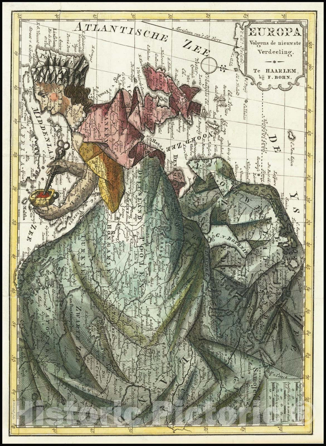 Historic Map : Europa Volgens de nieuwste Verdeeling, 1794, Vintage Wall Art