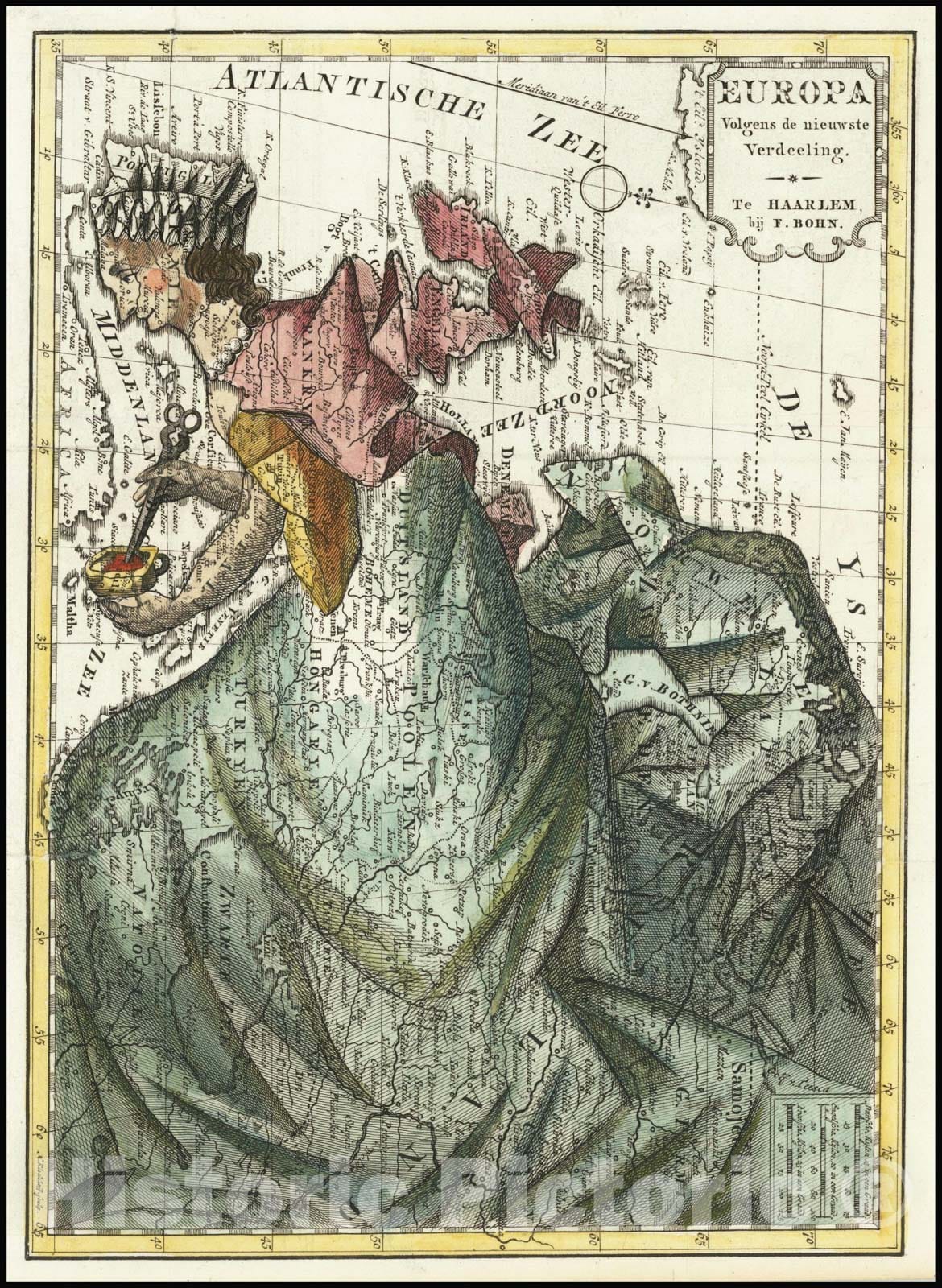 Historic Map : Europa Volgens de nieuwste Verdeeling, 1794, Vintage Wall Art
