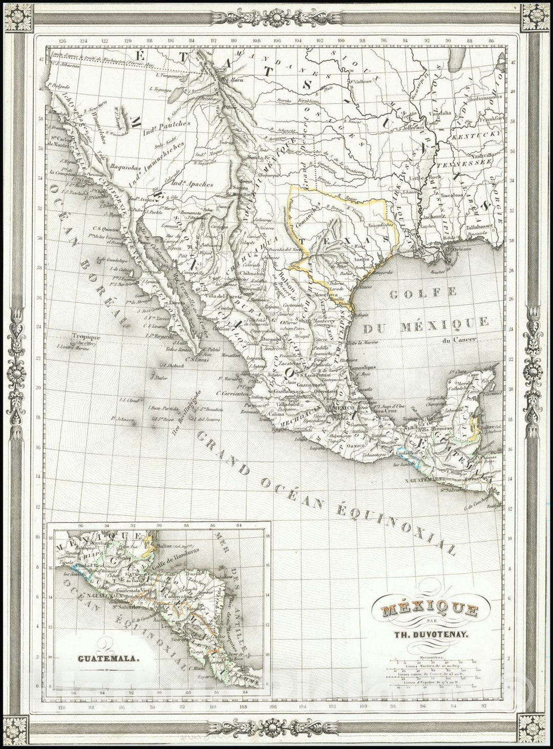Historic Map : Mexique par Th. Duvotenay , 1843, Vintage Wall Art