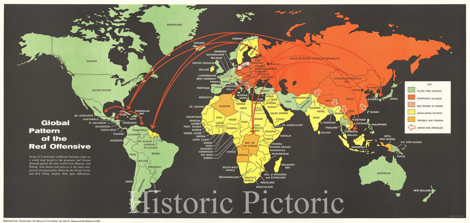 Historic Map : Global Pattern of the Red Offensive, 1961, Vintage Wall Art